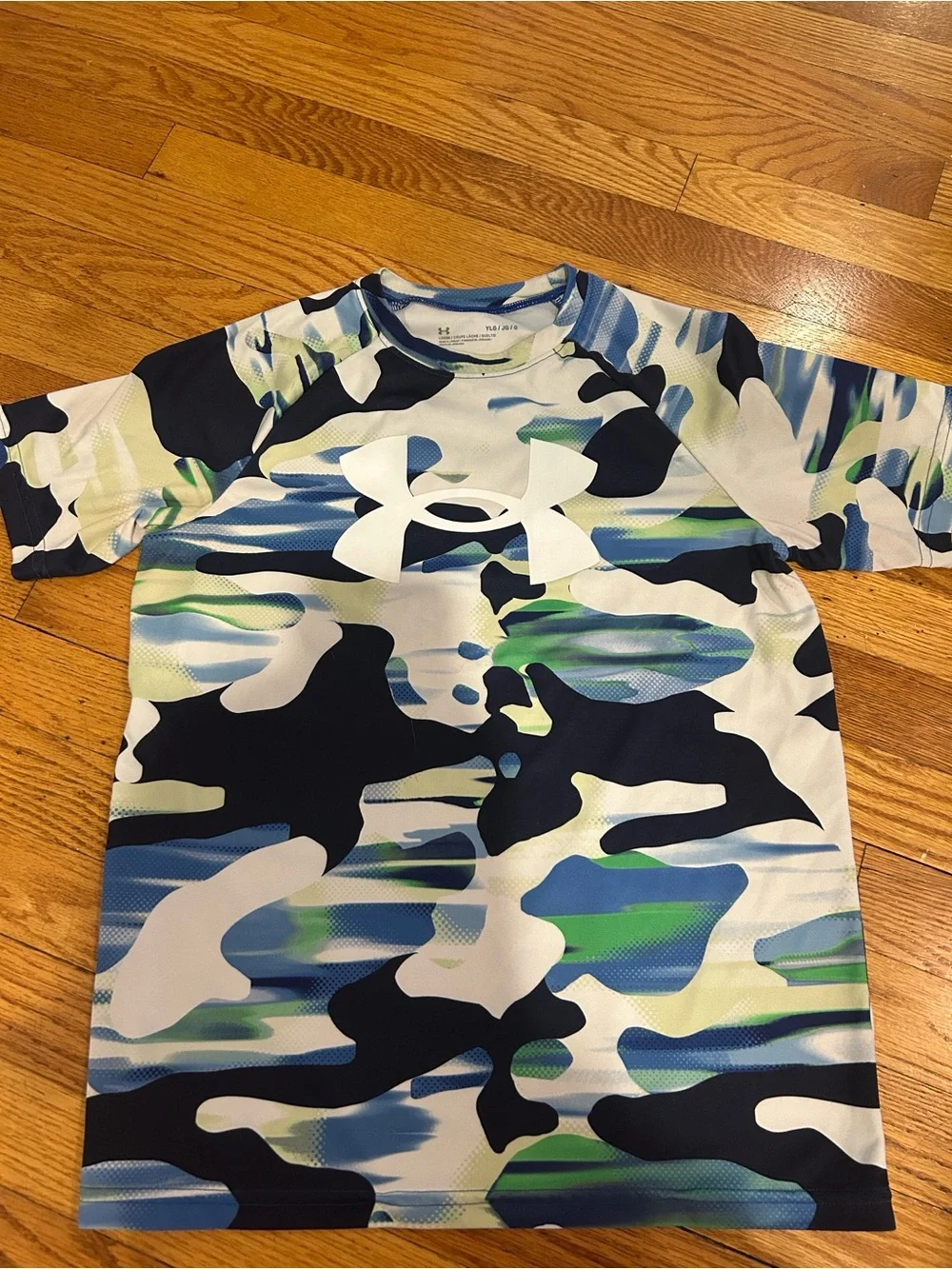 Under Armour White Logo Blue & Green Camo DryFit Tee